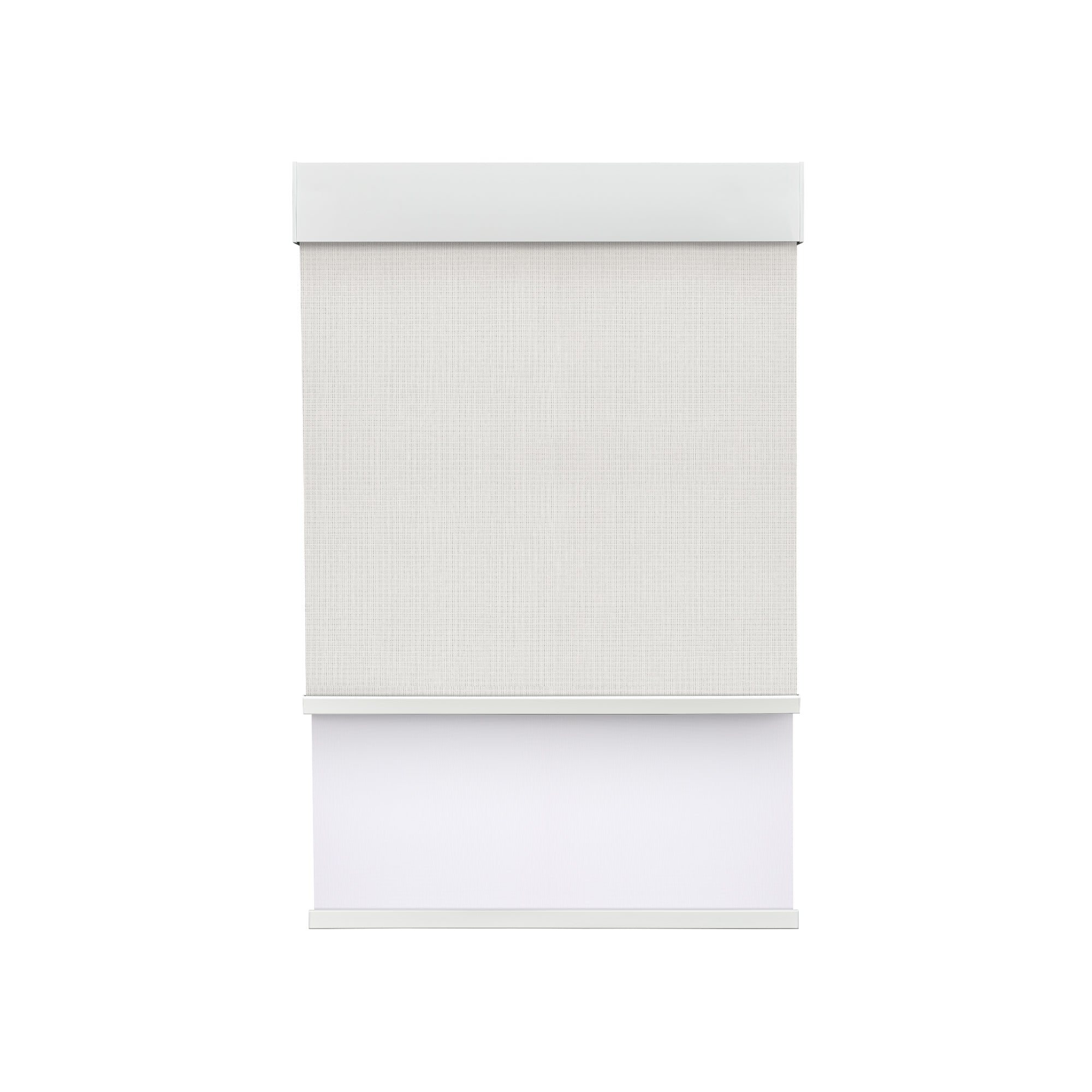 Light Filtering White (Front Fabric) & Room Darkening White (Back Fabric) on Dual-Roller Automatic Shade 
