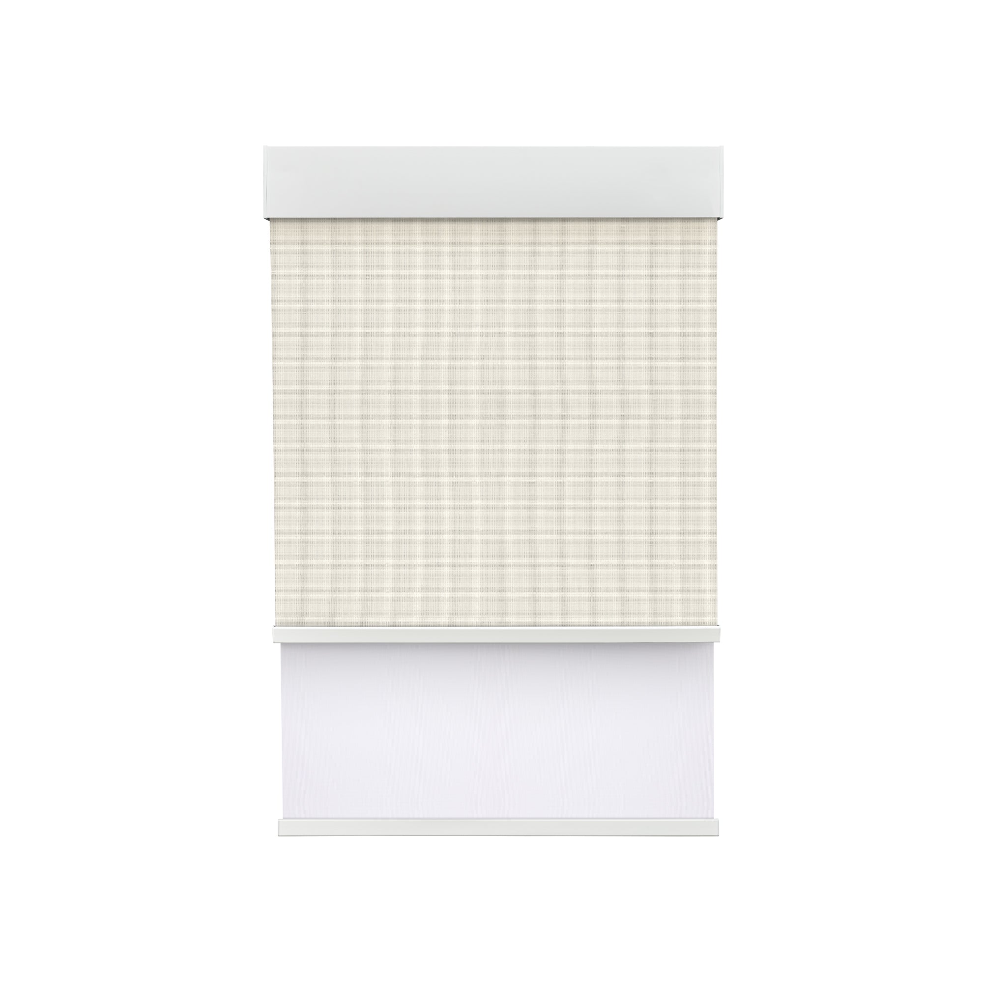 Light Filering Off White (Front Fabric) & Room Darkening White (Back Fabric) on Dual-Roller Automatic Shade 