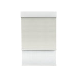 Room Darkening Moonlight White (Front Fabric) & Light Filtering Seafoam White (Back Fabric) on Dual-Roller Automatic Shade 