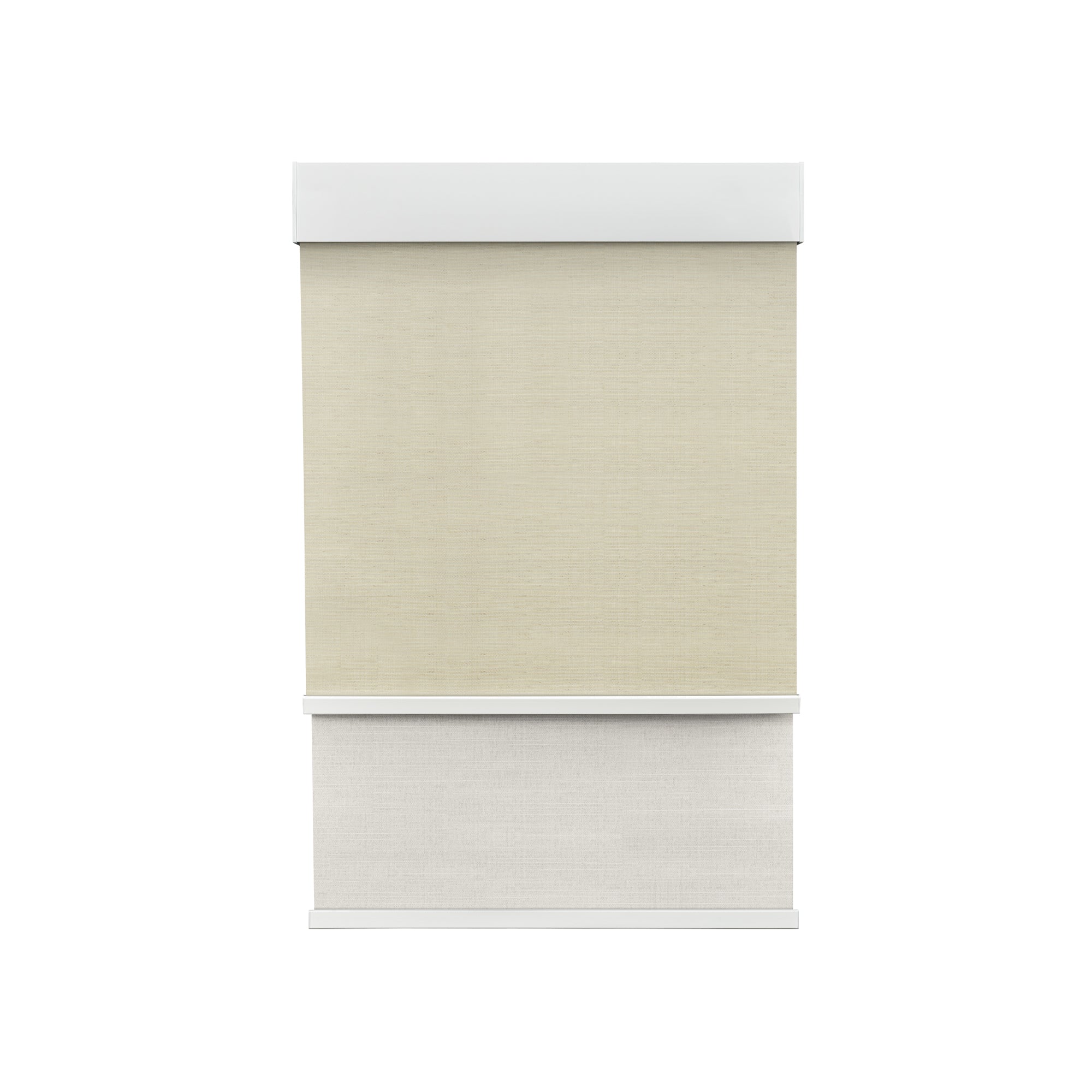 Light Filtering Soft Linen (Front Fabric) & Room Darkening Beach Sand (Back Fabric) on Dual-Roller Automatic Shade 