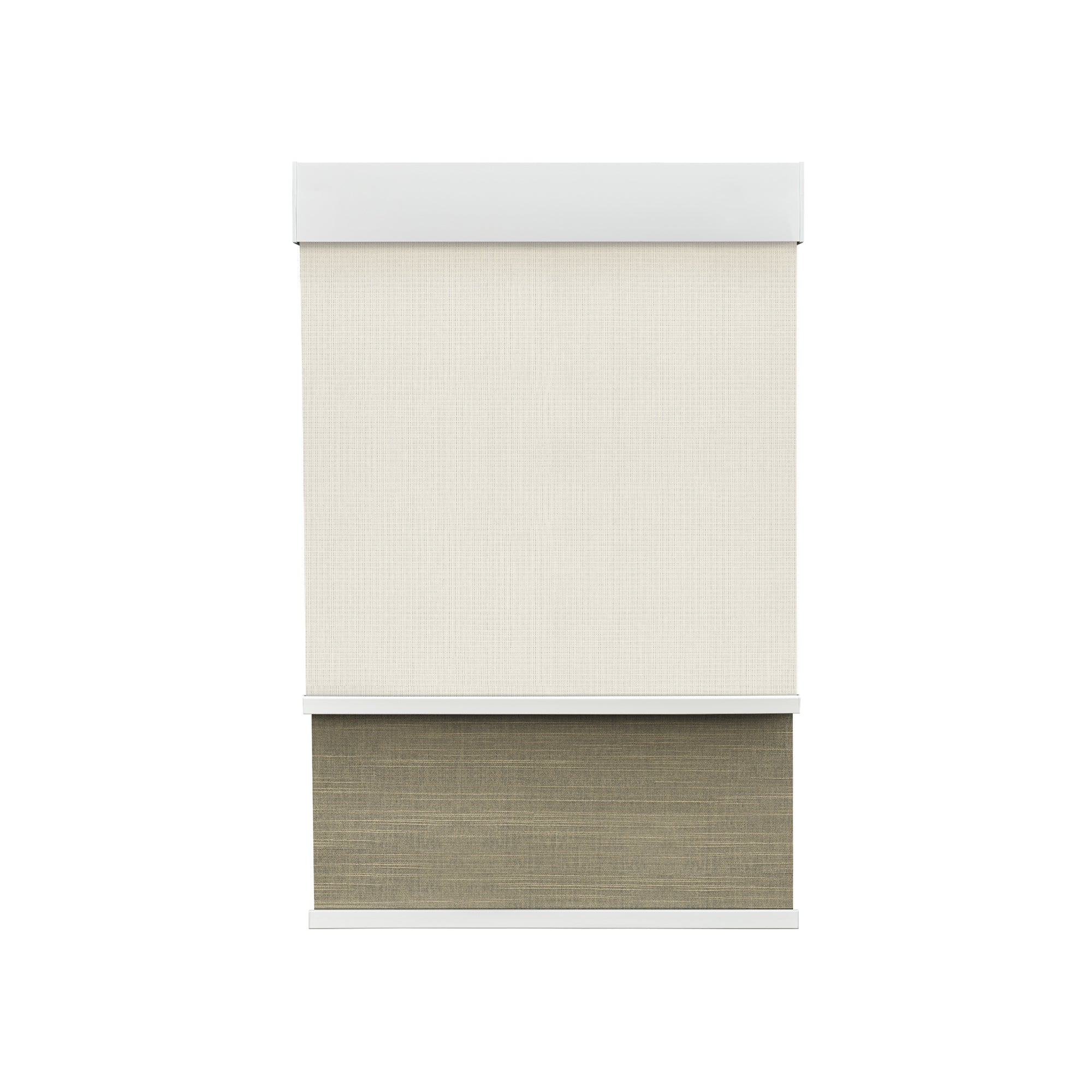 Light Filtering Off White (Front Fabric) & Room Darkening Mocha Brown (Back Fabric) on Dual-Roller Automatic Shade 