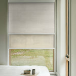 Room Darkening Beach Sand (Front Fabric) & Light Filtering Beige (Back Fabric) on Dual-Roller Automatic Shade