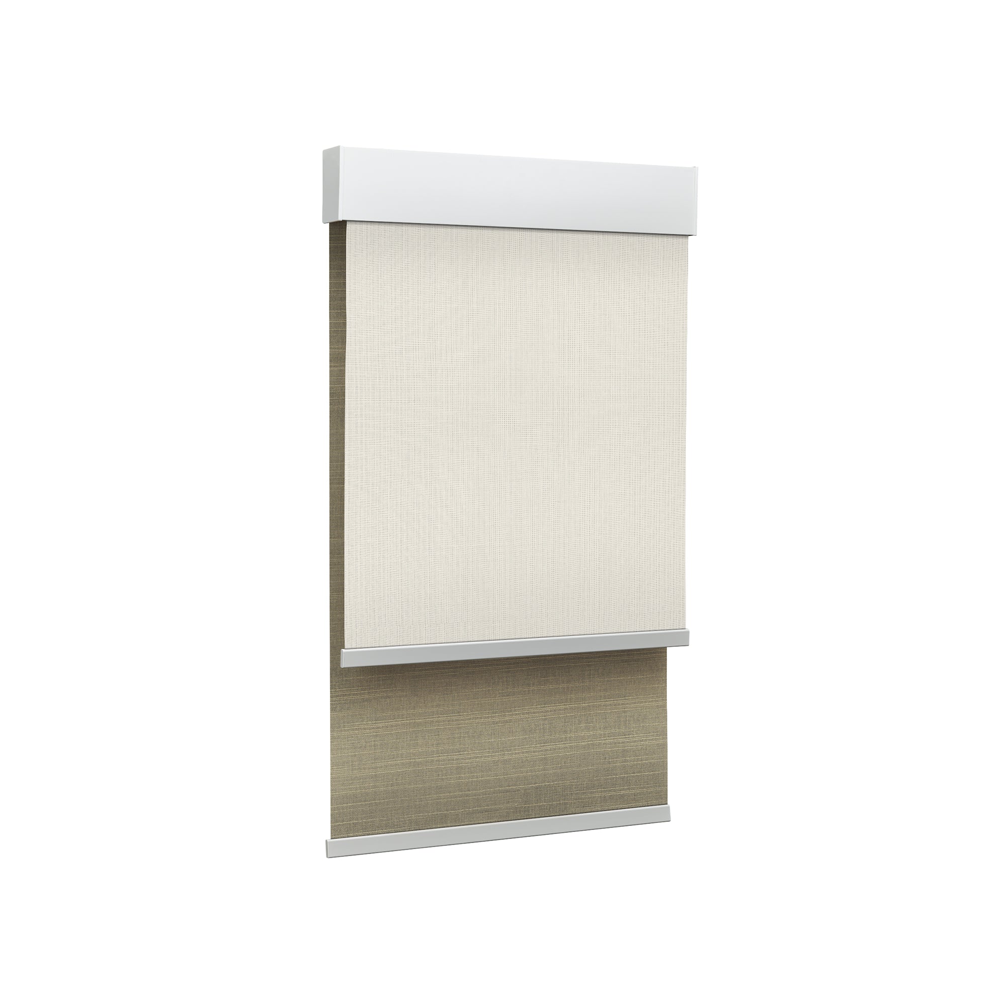 Light Filtering Off White (Front Fabric) & Room Darkening Mocha Brown (Back Fabric) on Dual-Roller Automatic Shade 